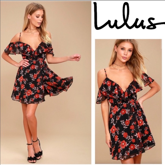 Lulus Dresses & Skirts - Lulus Devoted to Love Black Floral Print WrapDress